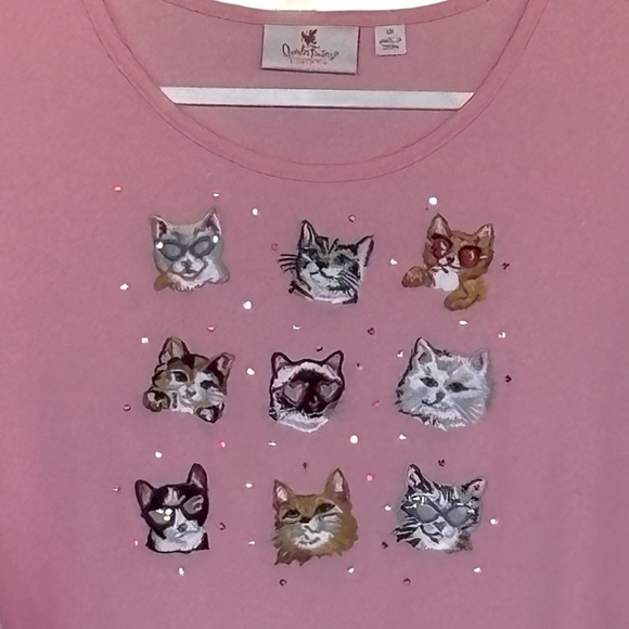 Quacker Factory Tops - Quacker Factory Cat Embroidery Print Soft Tee Shirt Size 1X